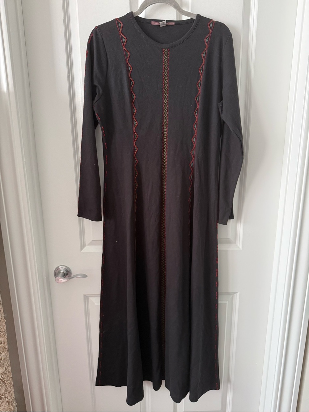 Peruvian Connection Long Sleeve Embroidered Maxi Dress 100% Pima Cotton Sz Large